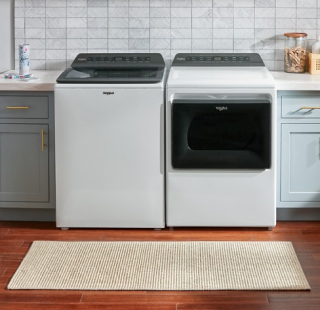 A white Whirlpool®® washer and dryer set
