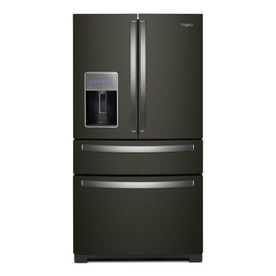Black stainless steel Whirlpool® 4-Door Refrigerator with Exterior Drawer