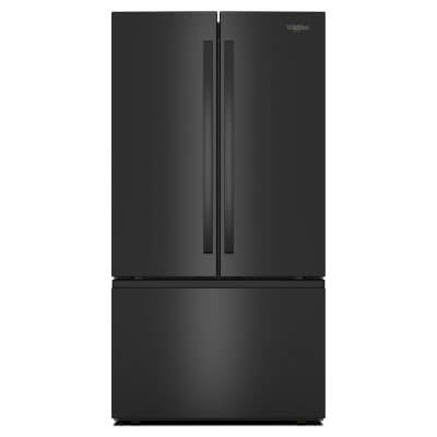 Black Whirlpool® French door refrigerator with Interior Water Dispenser