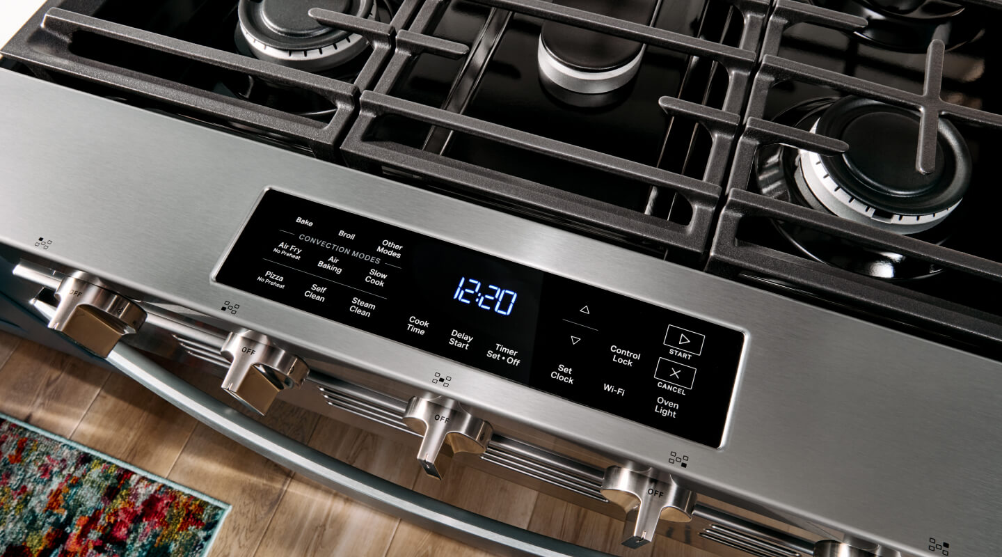 Gas range cooktop and oven control panel