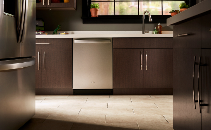 Stainless steel dishwasher in a modern kitchen