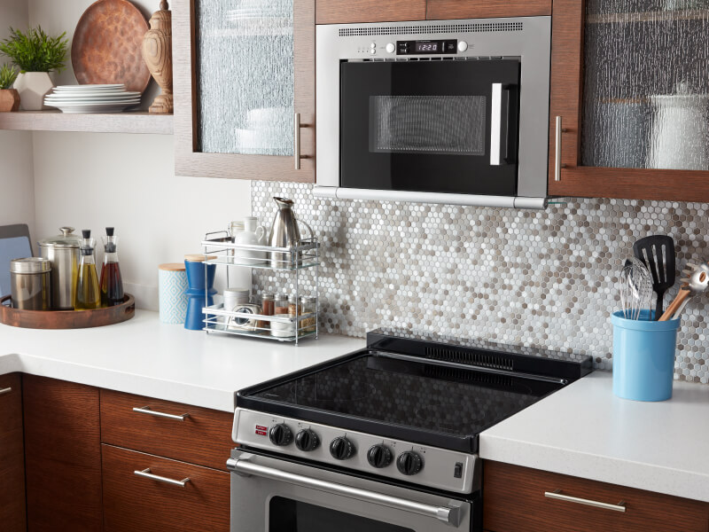 Over-the-range microwave above an electric range