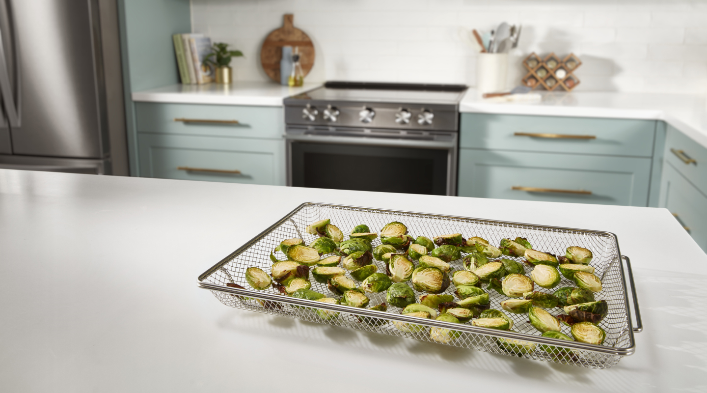 Brussels sprouts in an air fry basket