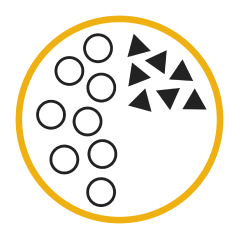 A diagram of a pizza with cheese in the upper right quadrant