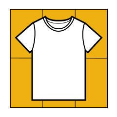 A diagram showing a T-shirt in the center of the cardboard.