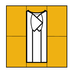 A diagram showing the left side of a T-shirt being folded over.