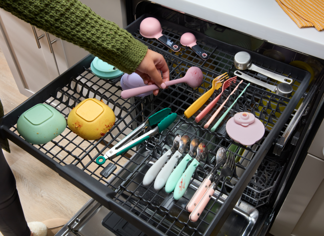 A loaded 3rd Rack in a Whirlpool® Dishwasher