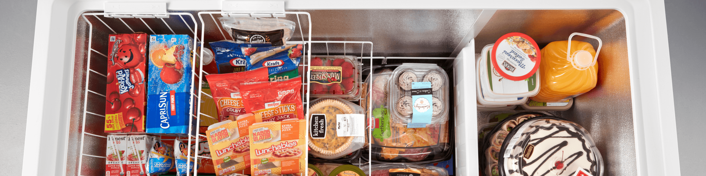 An overhead shot of an open drawer on a Whirlpool® Deep Freezer