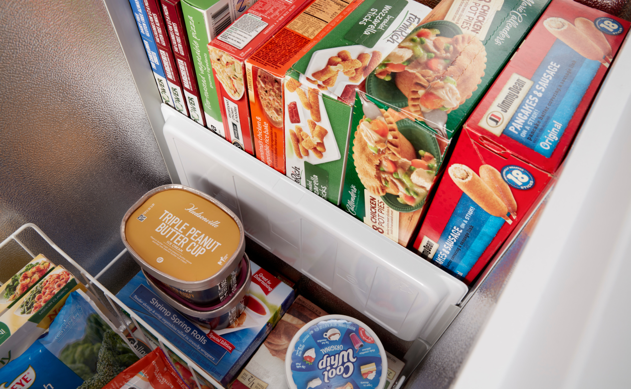 Food organized in a deep freezer