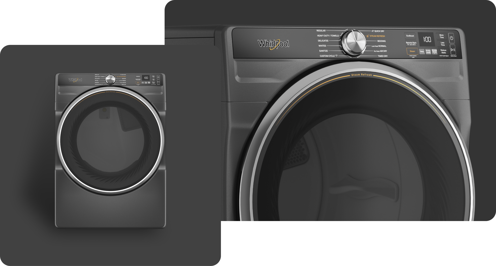 A Whirlpool® Dryer with a Volcano Black finish