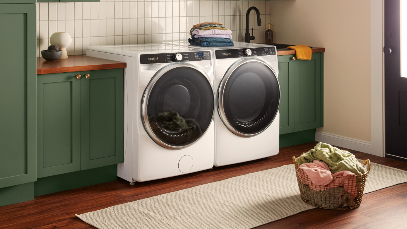 A Whirlpool® front load washer and dryer set