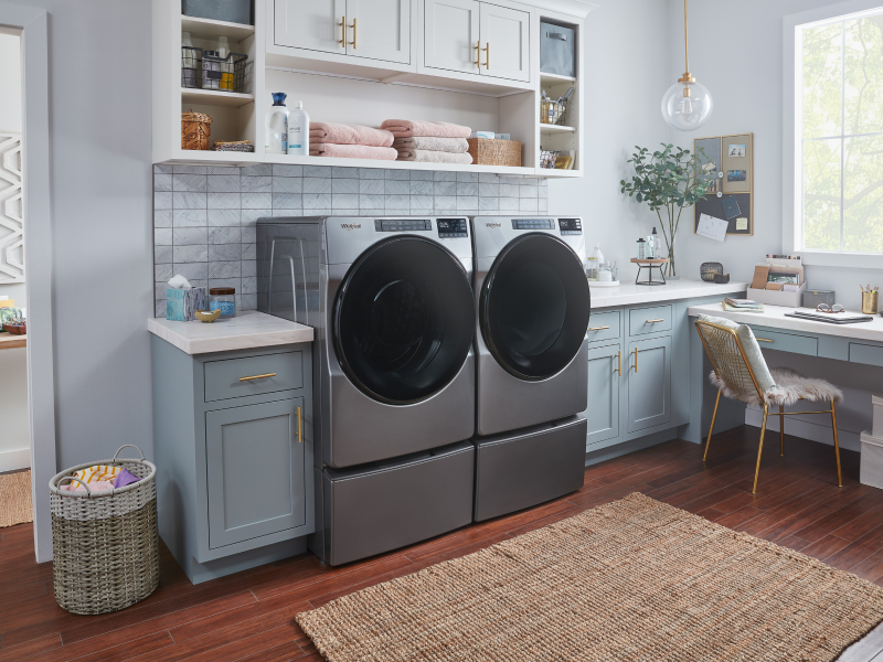 Metallic gray Whirlpool® front load washer and dryer Metallic gray Whirlpool® front load washer and dryer