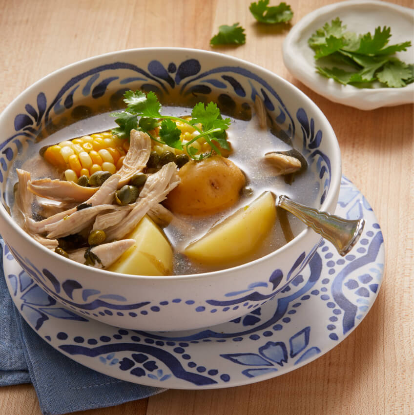 A bowl of Ajiaco (chicken, corn, and potato soup)