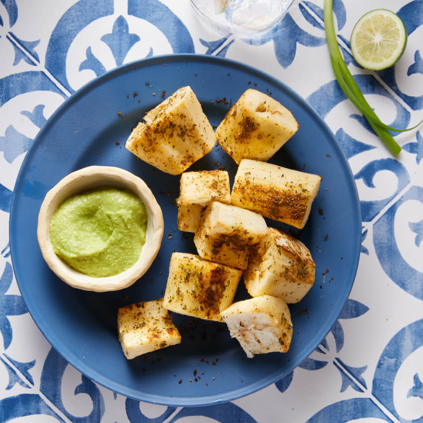 Cumin-roasted cassava with avocado sauce