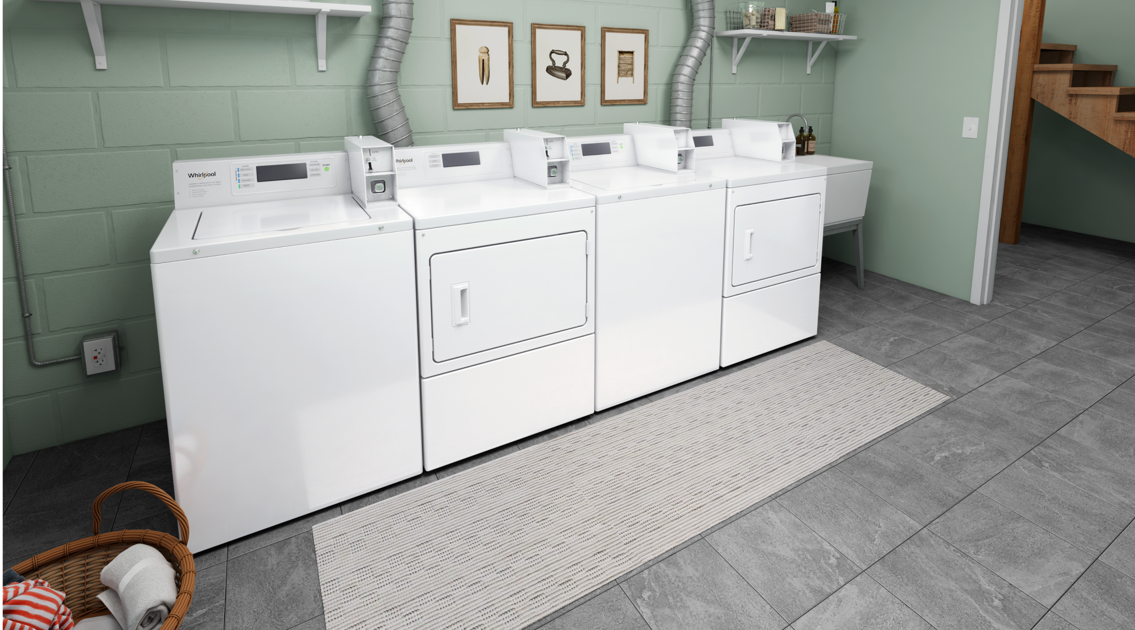 Whirlpool® Commercial Washers and Dryers in a college dorm