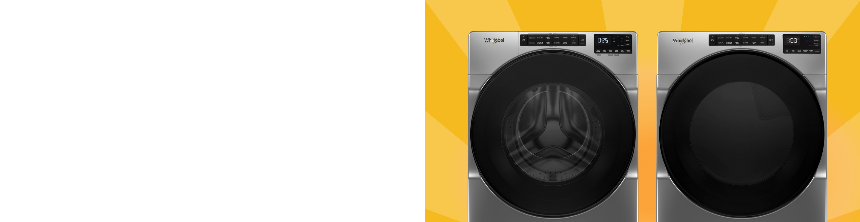 A Whirlpool® Washer & Dryer on a gold background