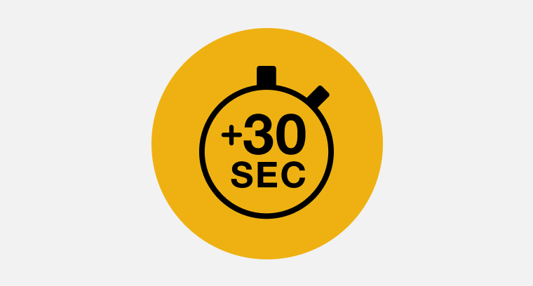Stopwatch icon labled with plus 30 seconds