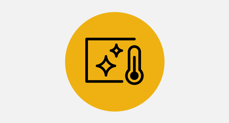 An icon of sparkling glass and a temperature icon next to represent the Adjustable Self-Clean Cycle.