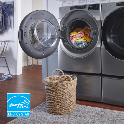 A front load washer with the door opened