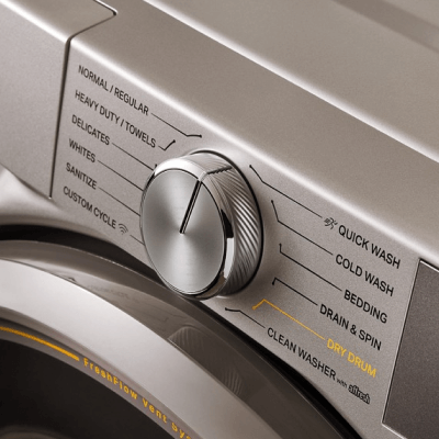 The control panel on a front load washer