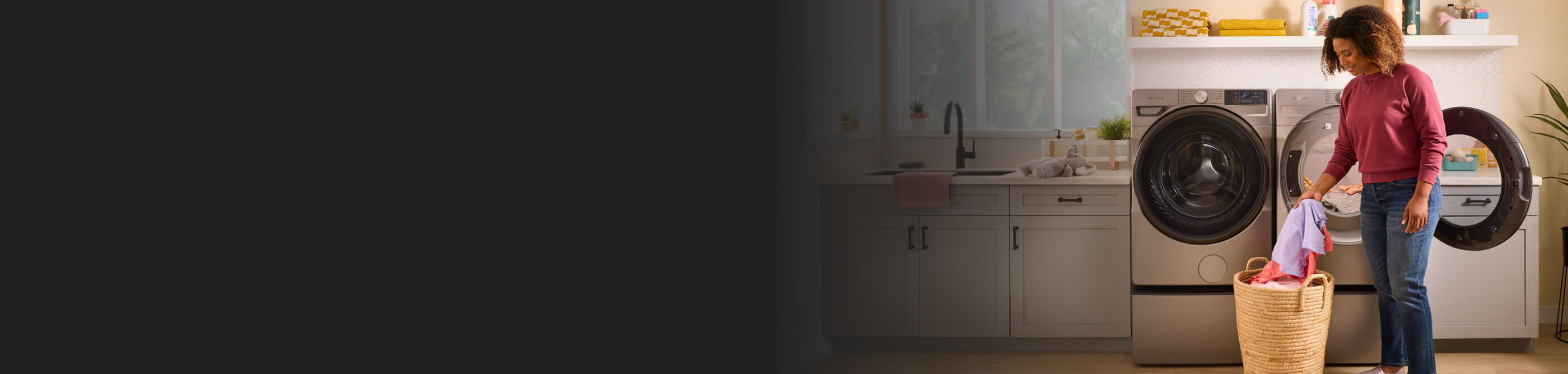 Person placing laundry in a basket