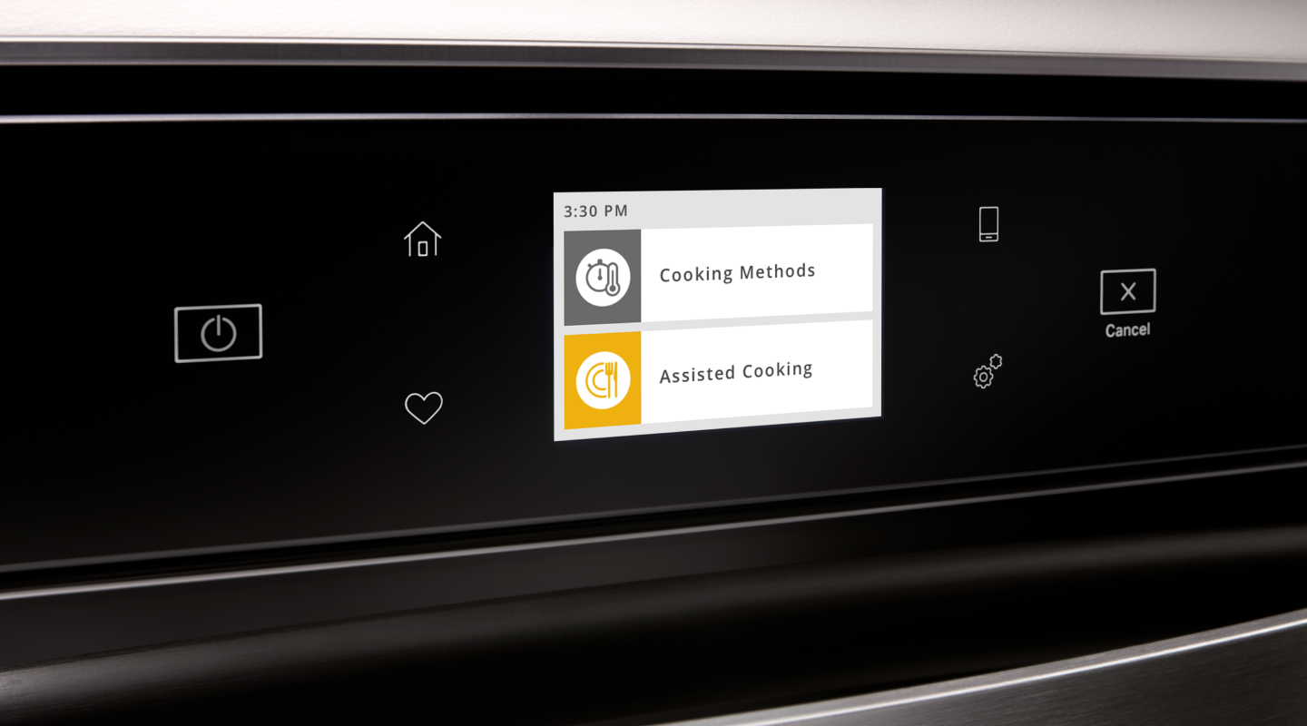 Different cooking method options on an oven touch screen Different cooking method options on an oven touch screen
