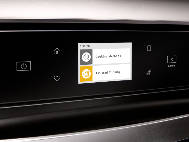 Different cooking method options on an oven touch screen Different cooking method options on an oven touch screen