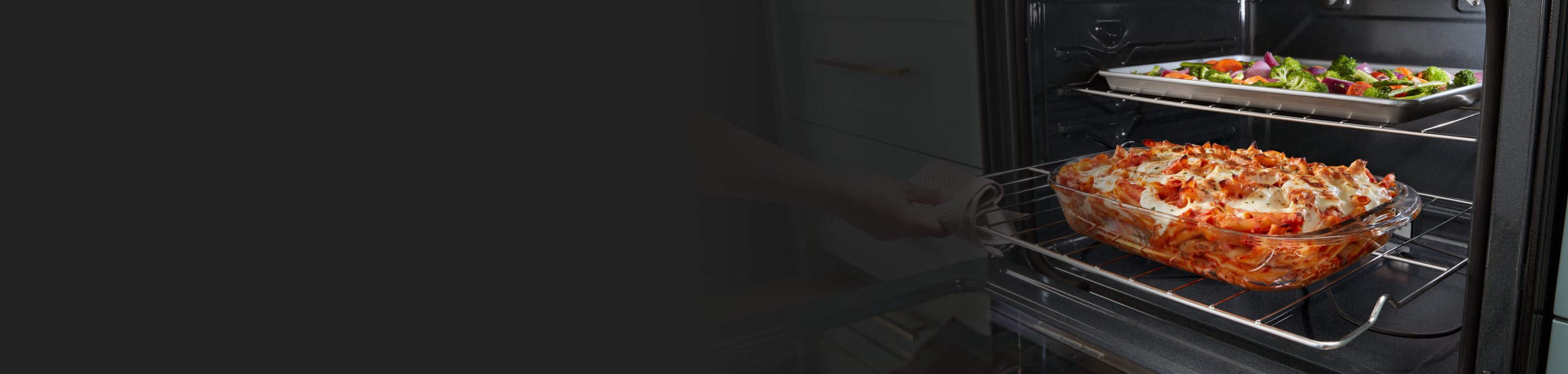 Pasta and veggies in an oven