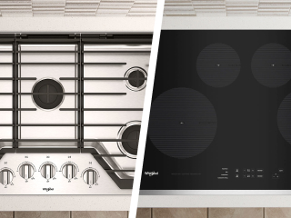 Side-by-side image of gas and induction cooktops