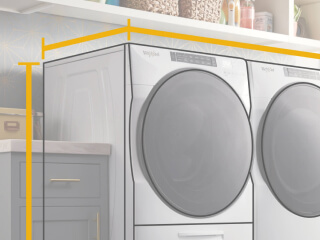 Front load laundry set dimensions graphic
