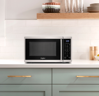 Countertop microwave on a kitchen counter