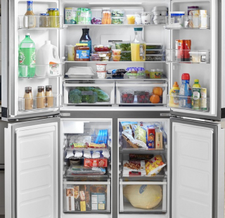 Four door refrigerator with all the doors ajar