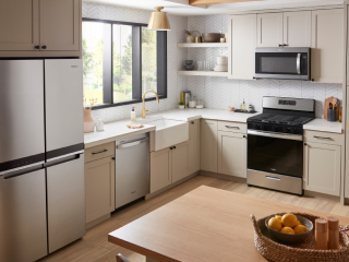 Stainless steel appliances in a modern kitchen