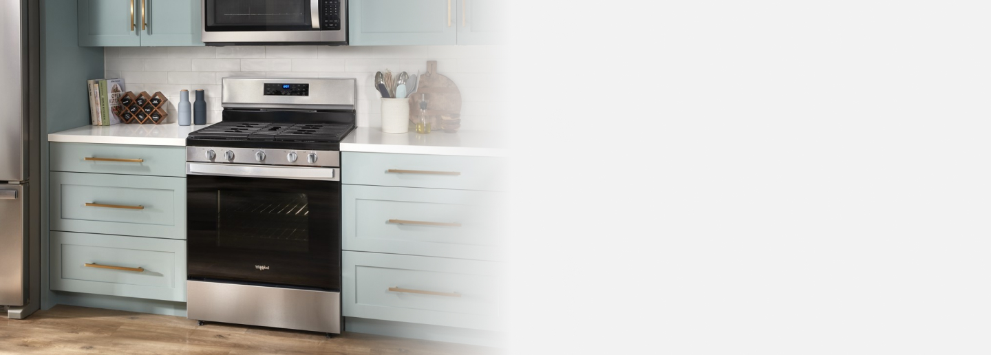 Whirlpool® Gas Range in a bright kitchen
