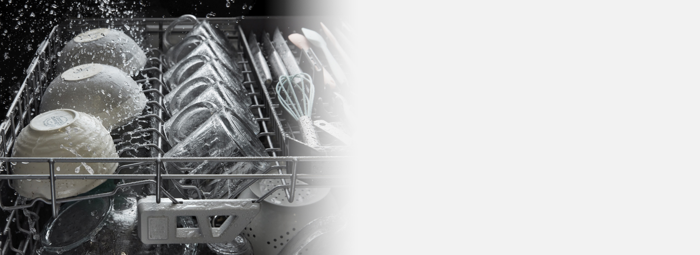 Dishes in a dishwasher wash cycle