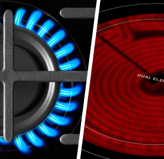 Side-by-side image of gas and electric stove heating elements