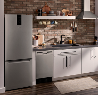 Bottom freezer refrigerator in a modern kitchen