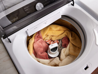 Clothes in a large capacity washer