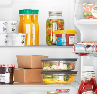 Food and beverages inside a refrigerator