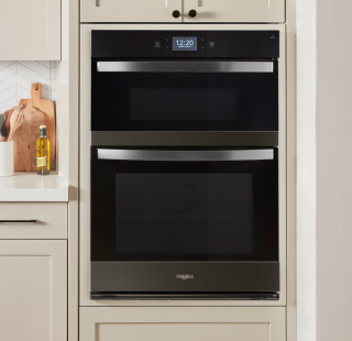 Double wall oven in a white kitchen