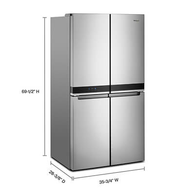 Whirlpool® 4-Door Refrigerator with dimension indicators