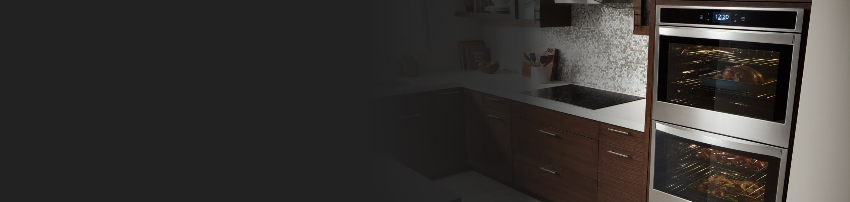 Stainless steel double wall oven in a contemporary kitchen