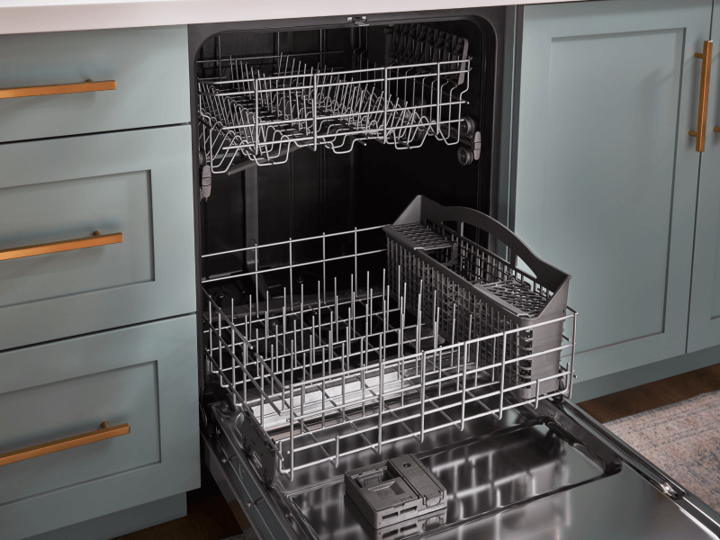 Open and empty dishwasher