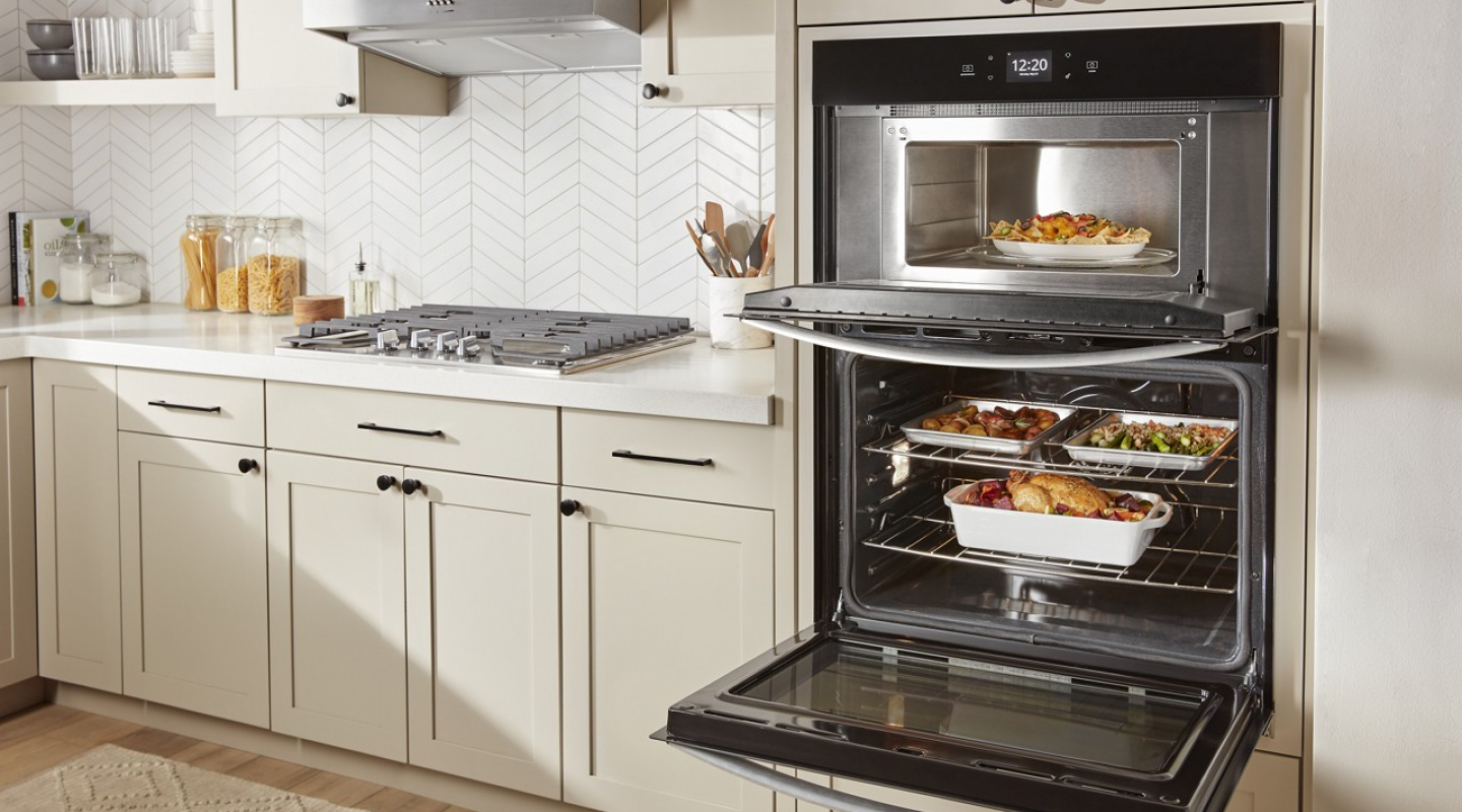 Whirlpool® Wall Oven and Microwave Combination in off-white cabinetry