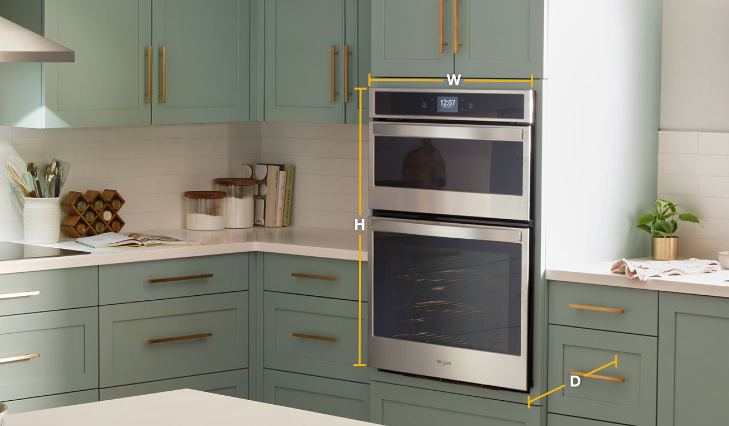 Combination wall oven graphic with dimensions shown