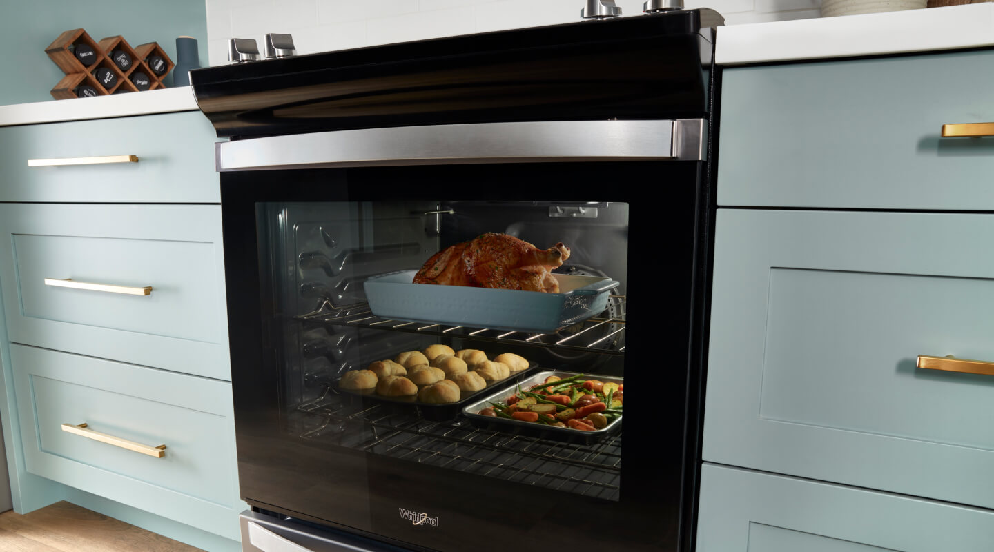 Food cooking inside a Whirlpool® Oven