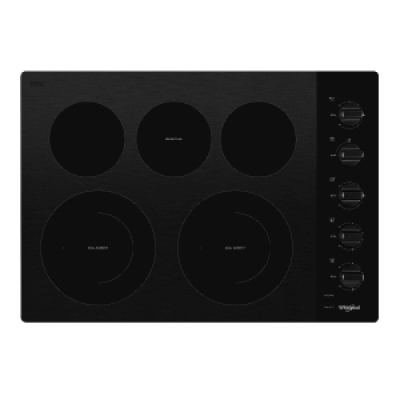 A black 5-burner cooktop