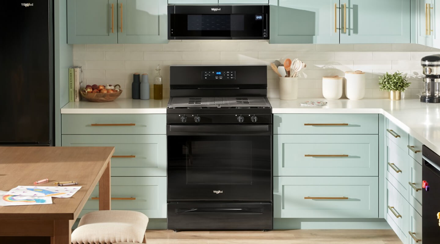 Whirlpool® Freestanding Gas Range in a modern kitchen