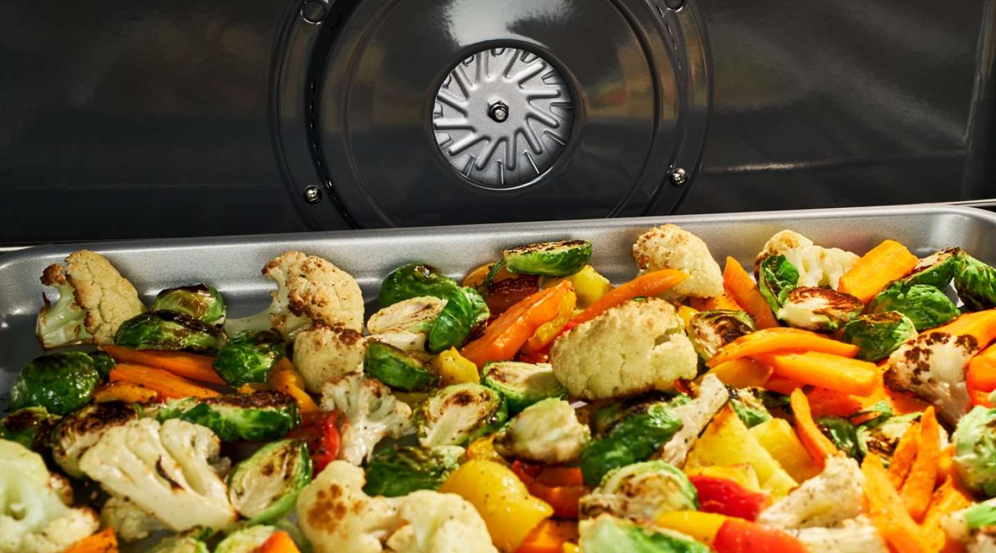 A pan of roasted vegetables