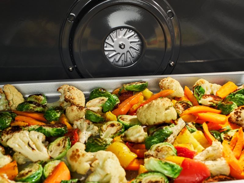A pan of roasted vegetables